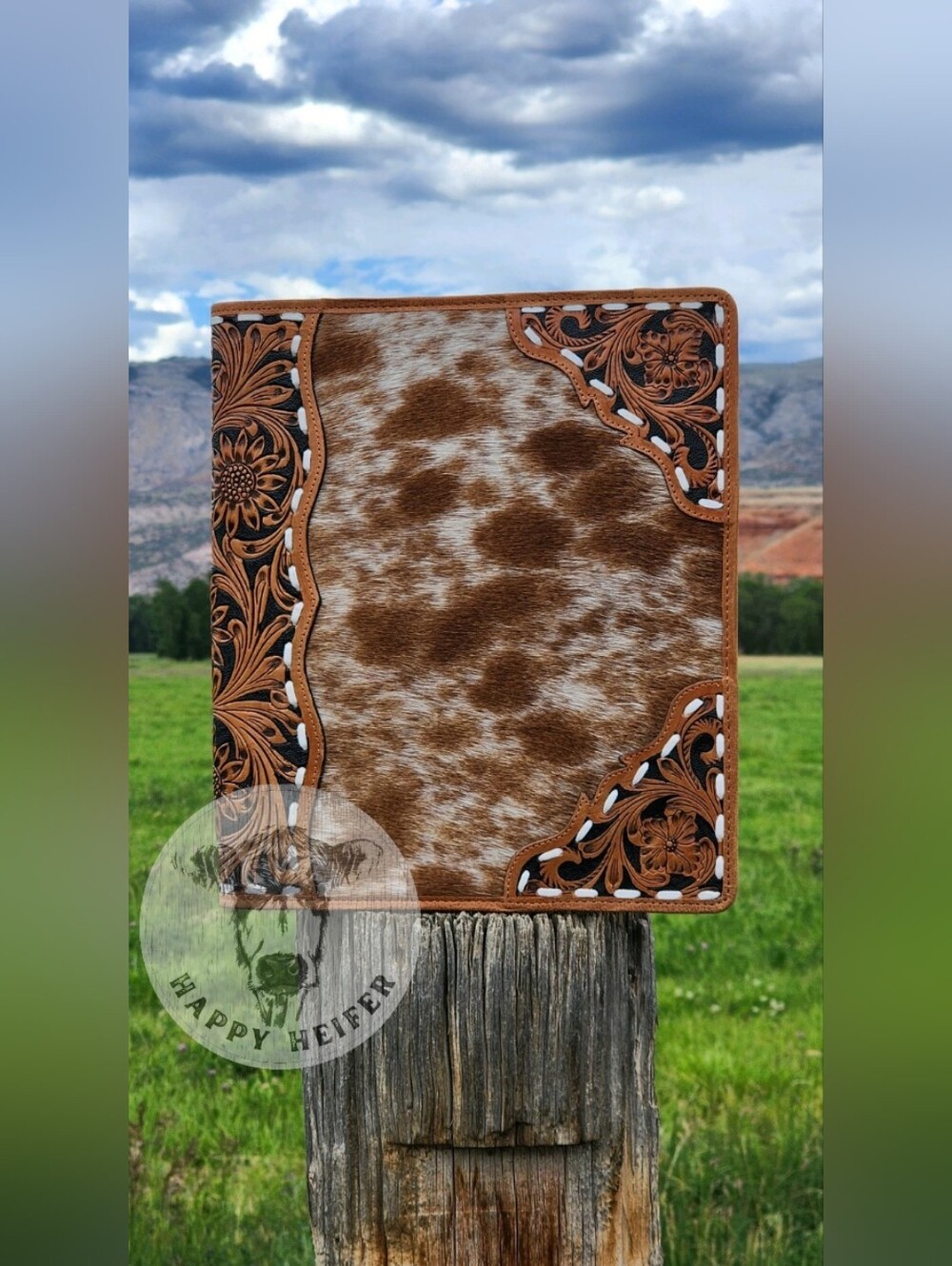 Western Handtooled Leather And Cowhide Portfolio NWOT